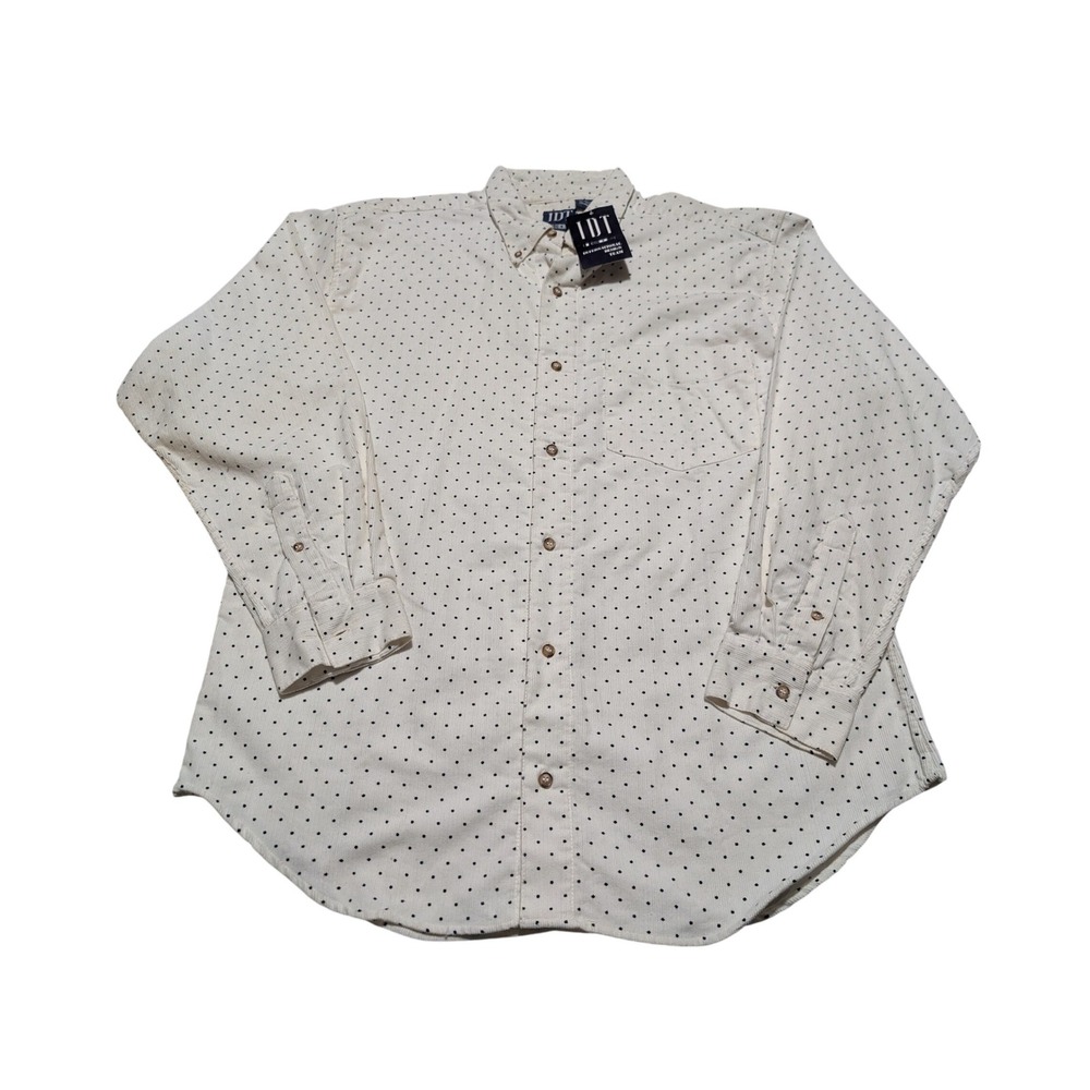 IDT Button‎ Down Shirt Mens L Cream Polka Dot Corduroy Long Sleeve Cotton NWT